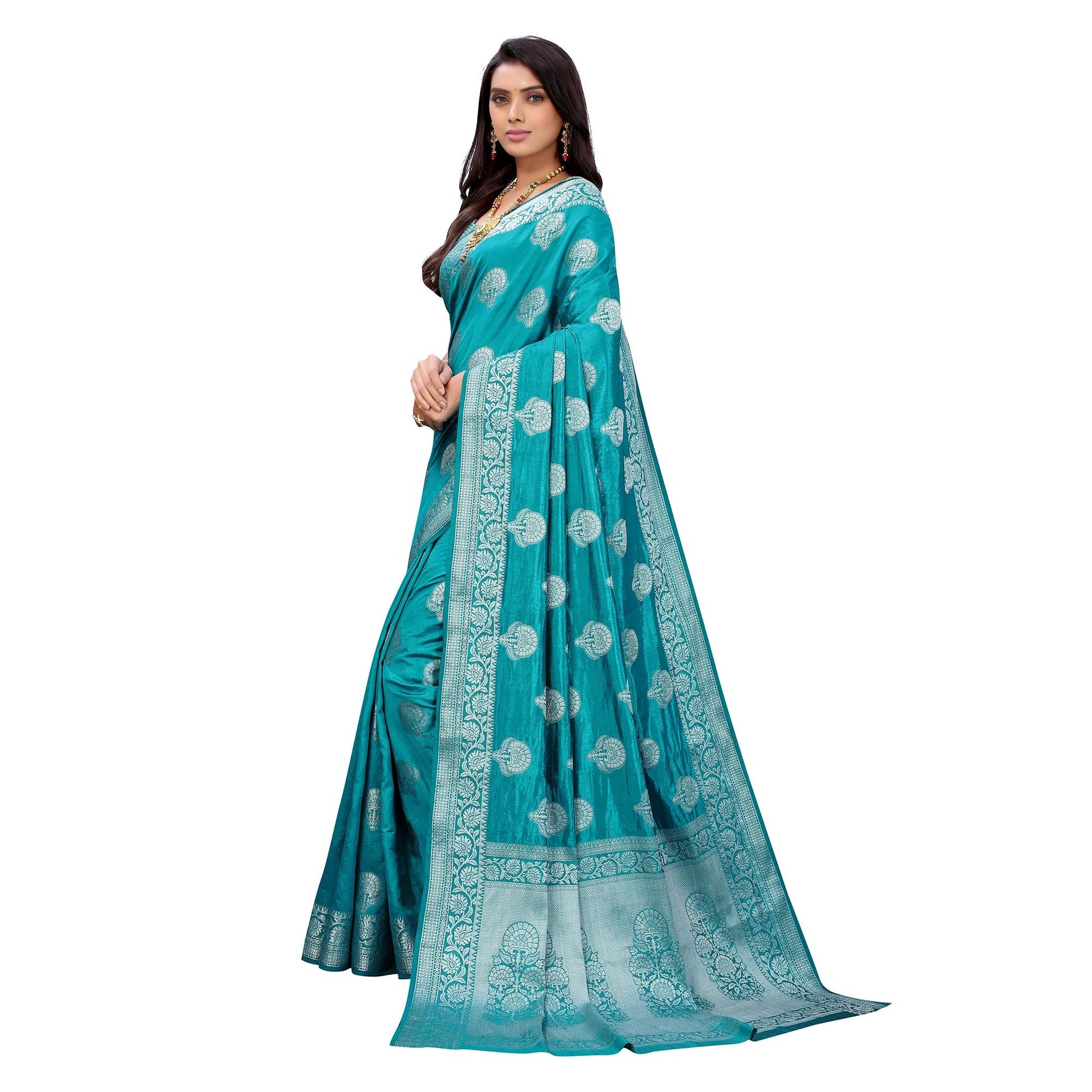 Firozi Festive Wear Woven Art Silk Saree