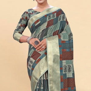 Multicolor Digital Printed Pure Cotton Saree