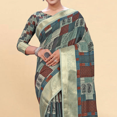Multicolor Digital Printed Pure Cotton Saree