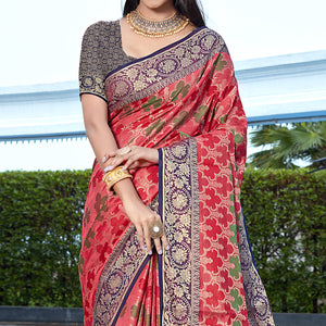 Gajari Pink Floral Woven Art Silk Saree