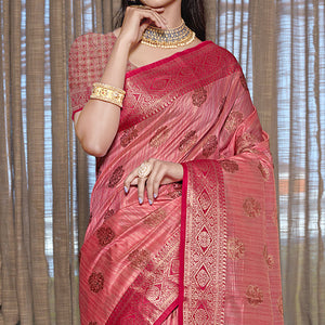 Gajari Pink Floral Woven Cotton Blend Saree