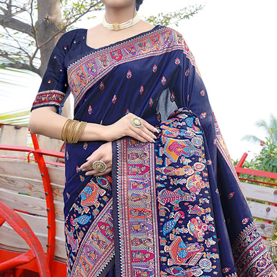 Blue Woven Pure Silk Saree