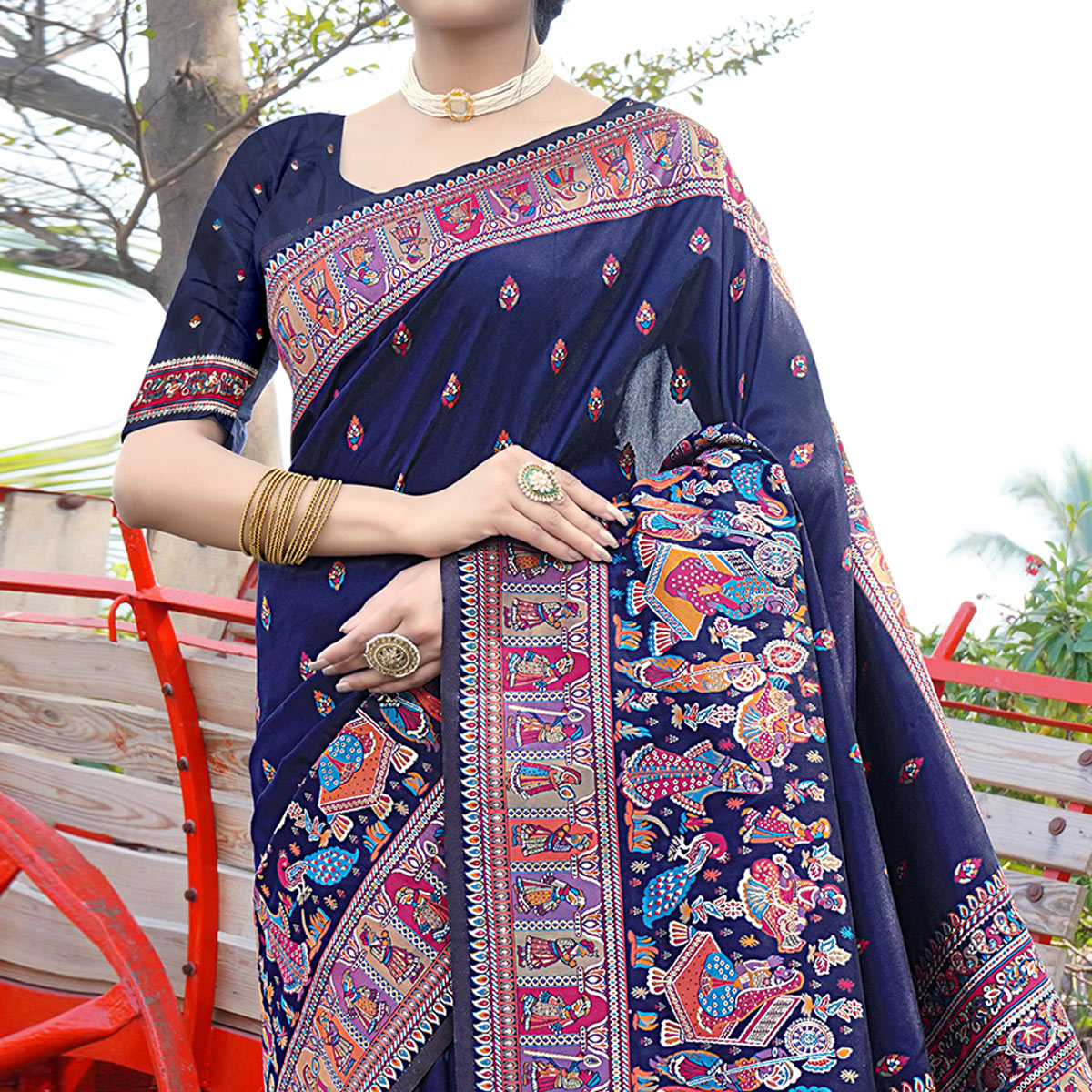 Blue Woven Pure Silk Saree
