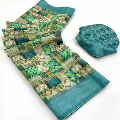 green-blue-digital-printed-cotton-blend-saree