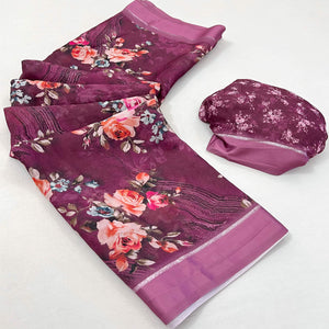 Magenta Digital Printed Georgette Saree