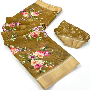 Chikoo Digital Printed Georgette Saree