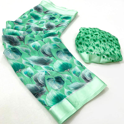 Light Turquoise Digital Printed Georgette Saree