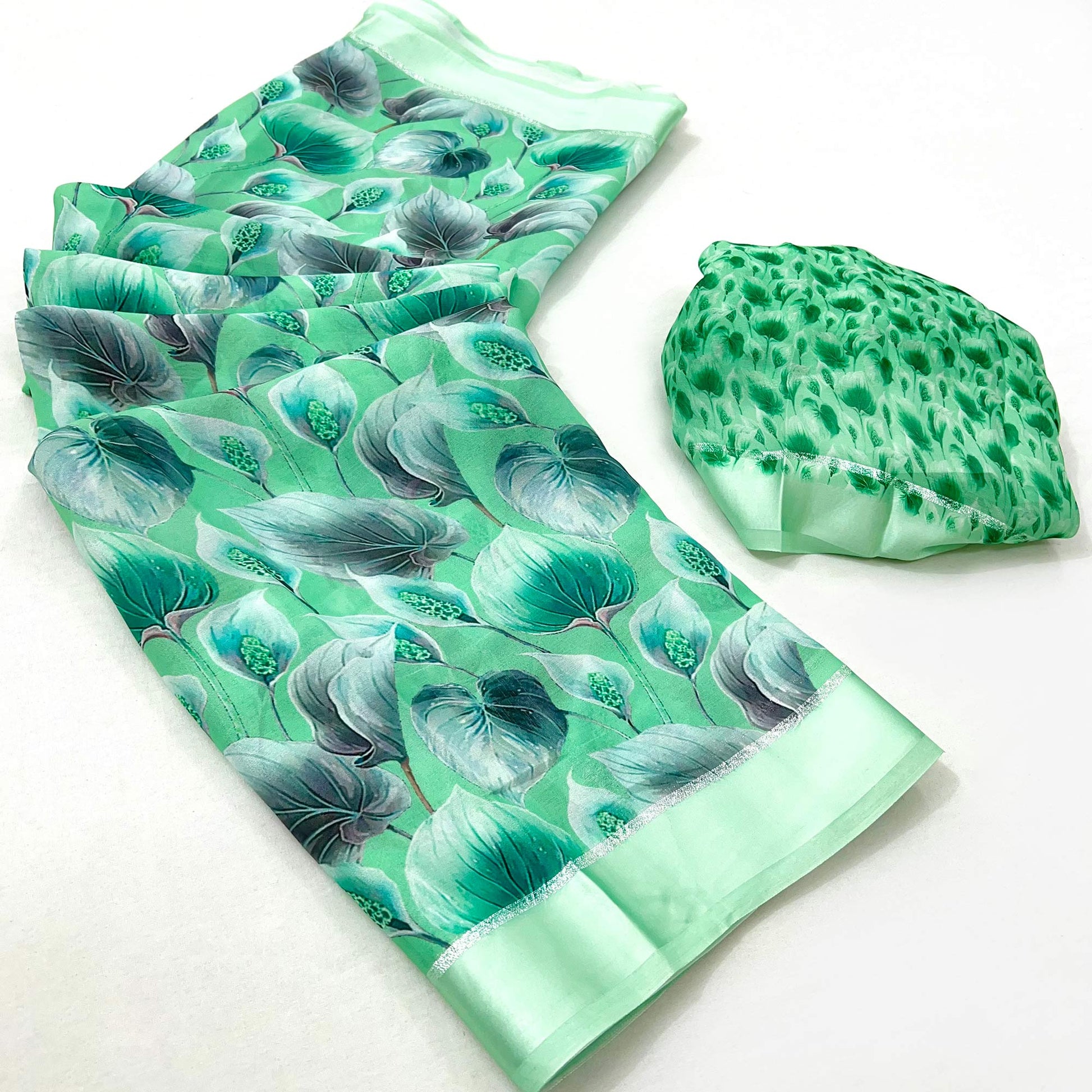 Light Turquoise Digital Printed Georgette Saree