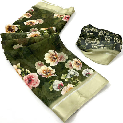 Green Digital Printed Georgette Saree