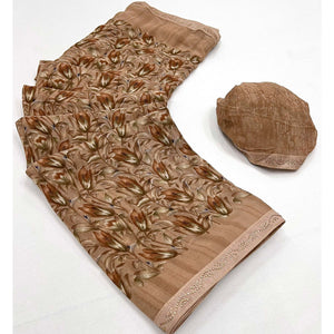 Brown Floral Printed Georgette Saree