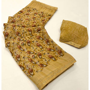 Dark Mustard Floral Printed Georgette Saree