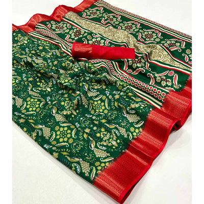 green-floral-printed-dola-silk-saree-with-woven-border-4