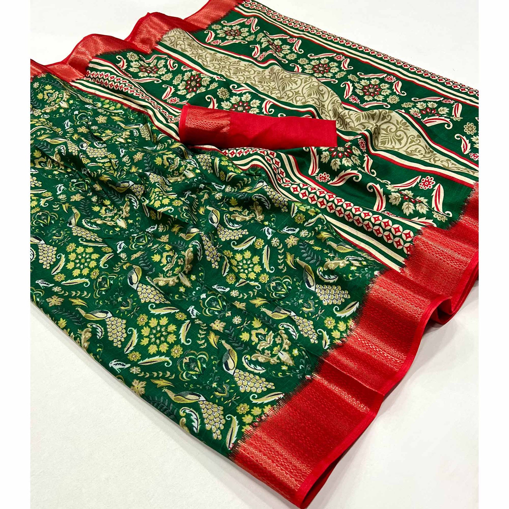 green-floral-printed-dola-silk-saree-with-woven-border-4