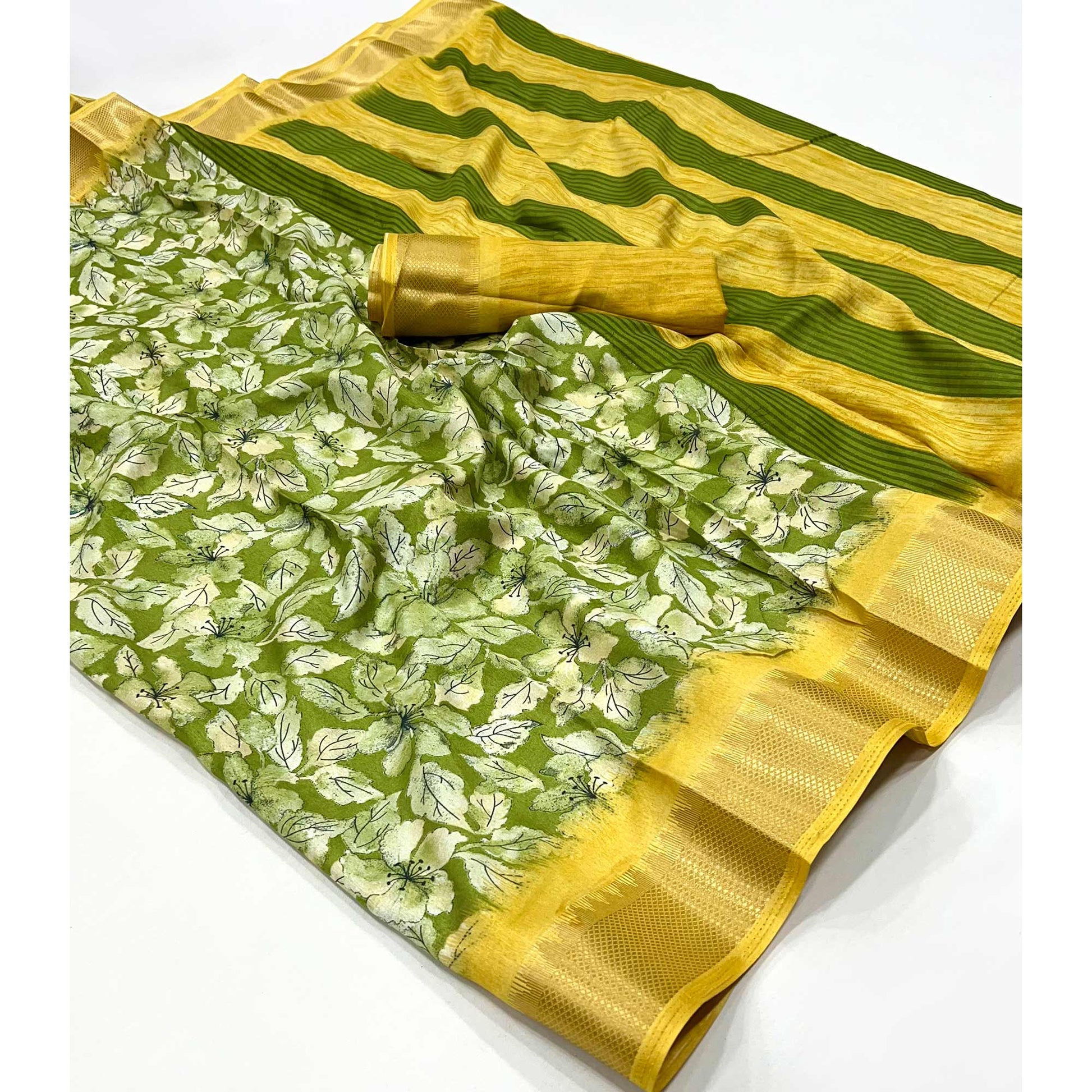 green-floral-printed-dola-silk-saree-with-woven-border-6