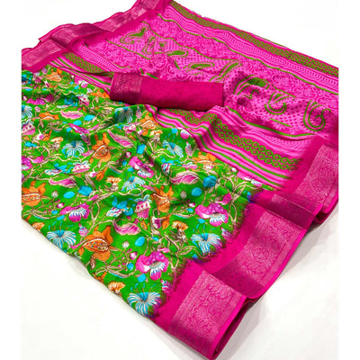 green-floral-printed-dola-silk-saree-with-woven-border-5