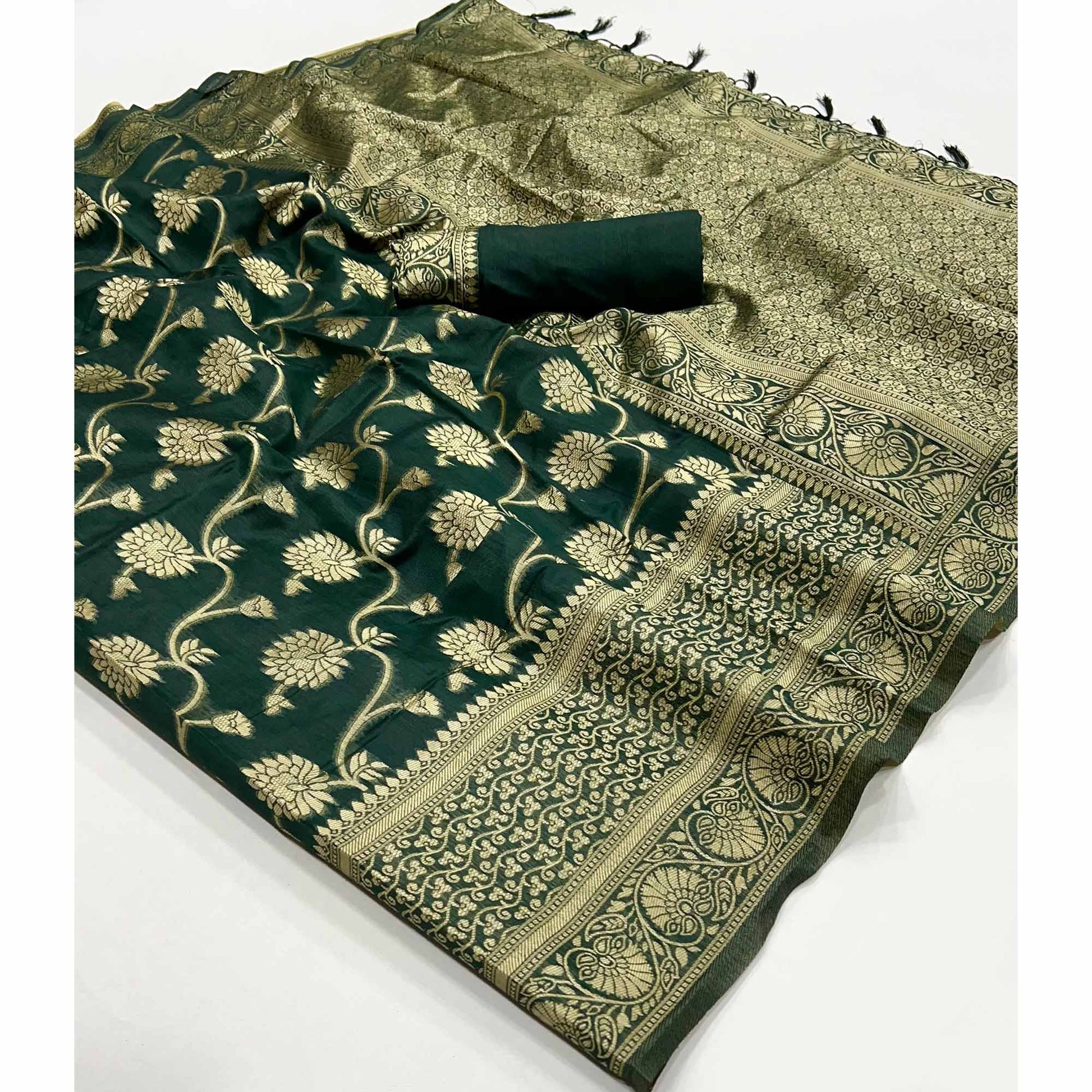 green-floral-woven-cotton-blend-saree-with-tassels-2