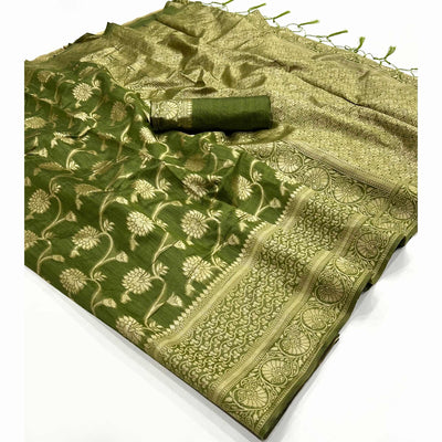 green-floral-woven-cotton-blend-saree-with-tassels-3