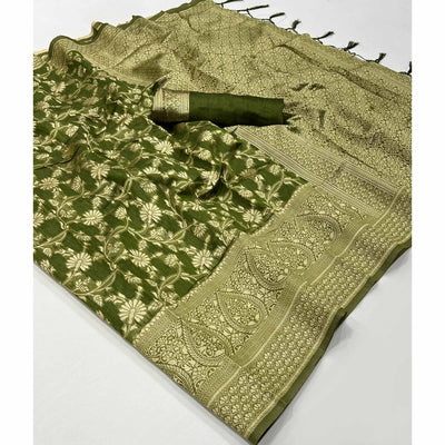 green-floral-woven-cotton-blend-saree-with-tassels-4