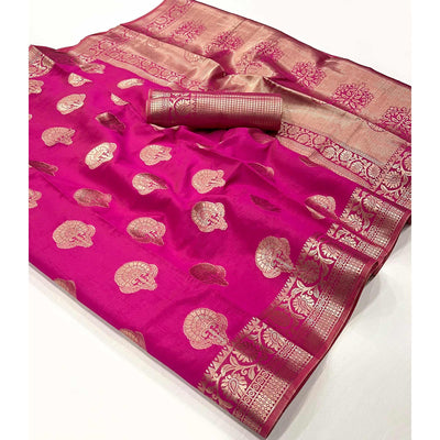 Magenta Zari Woven Raw Silk Saree