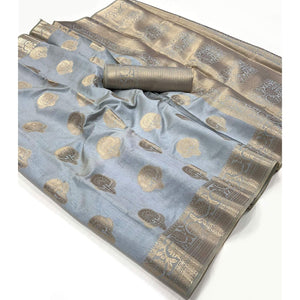 Grey Zari Woven Raw Silk Saree