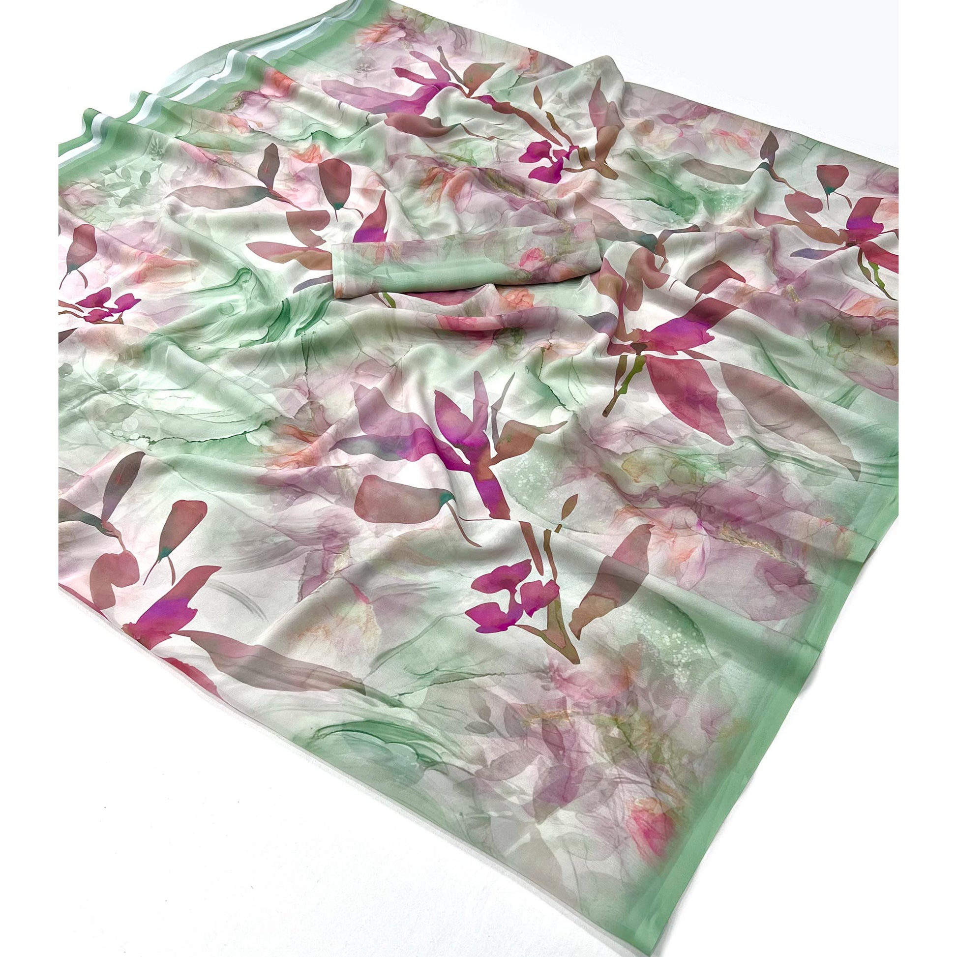 Light Green Floral Digital Printed Georgette Saree