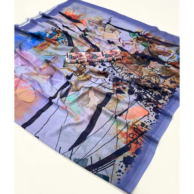 Light Lavender Digital Printed Georgette Saree