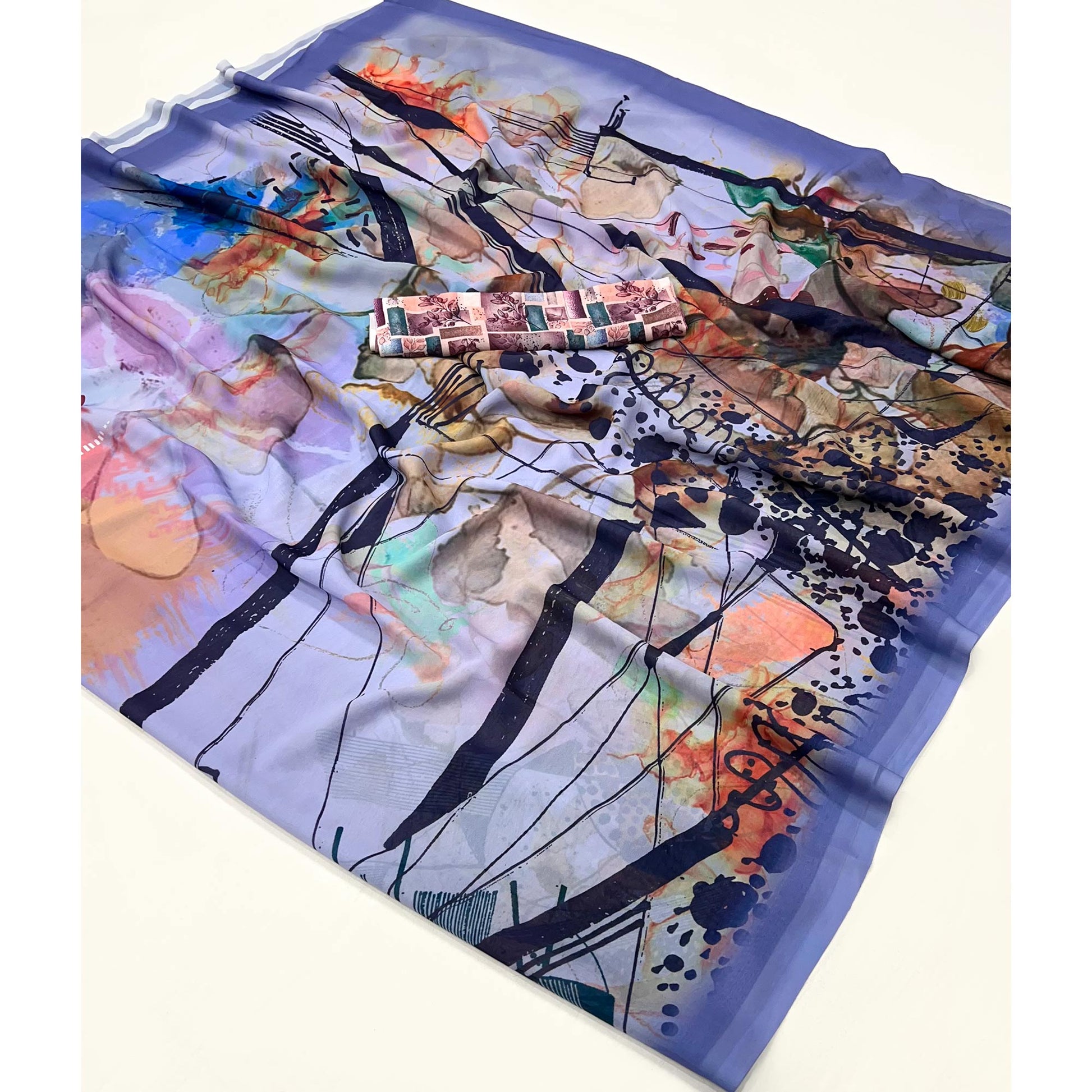 Light Lavender Digital Printed Georgette Saree