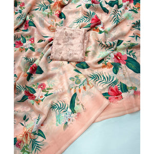 Peach Floral Digital Printed Georgette Saree