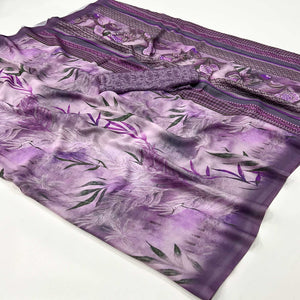 Violet Floral Digital Printed Georgette Saree