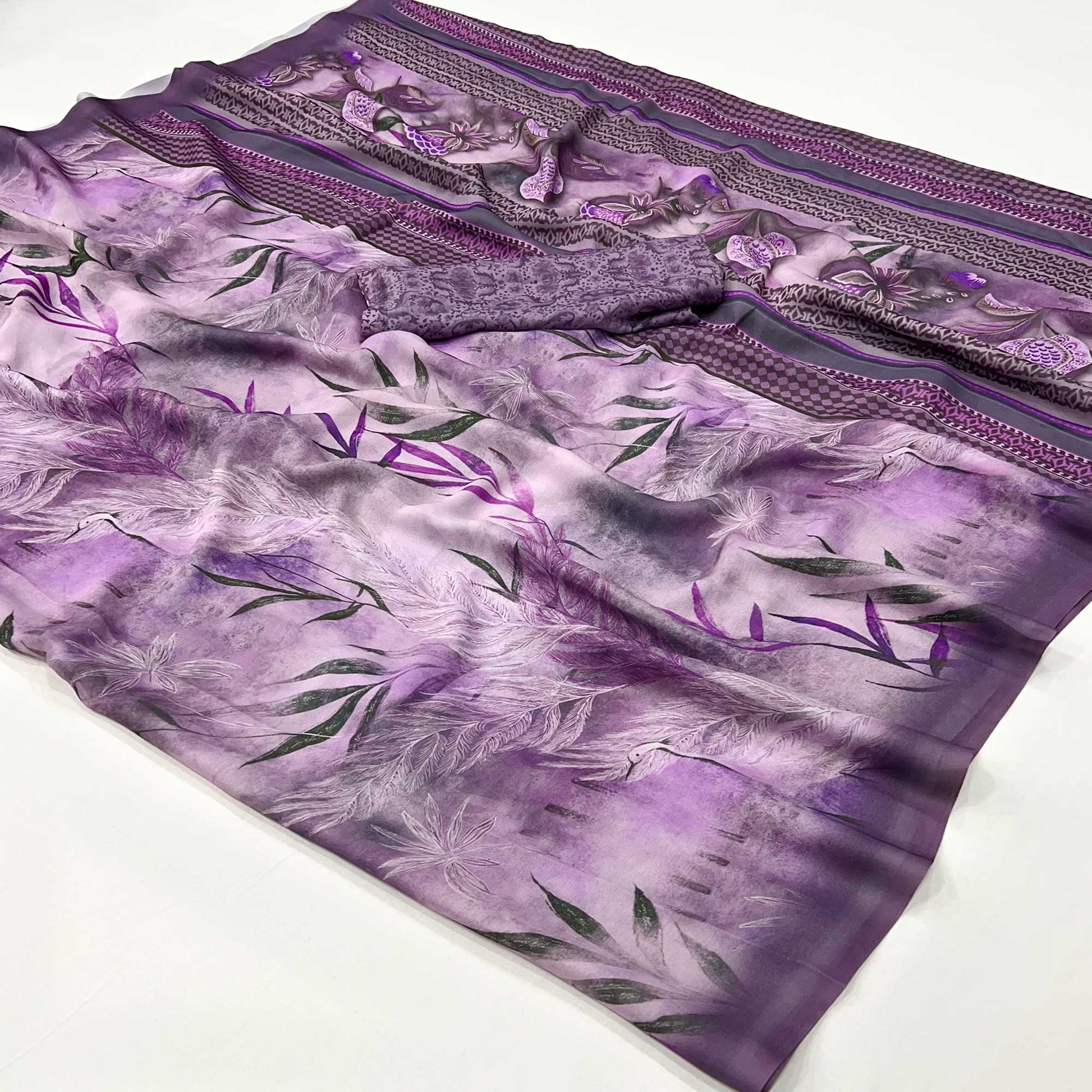 Violet Floral Digital Printed Georgette Saree