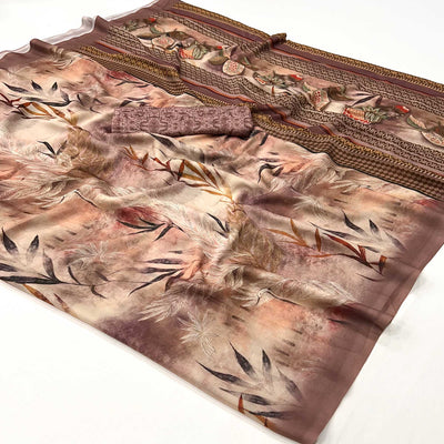 Brown Floral Digital Printed Georgette Saree