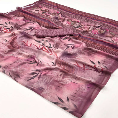 Onion Pink Floral Digital Printed Georgette Saree