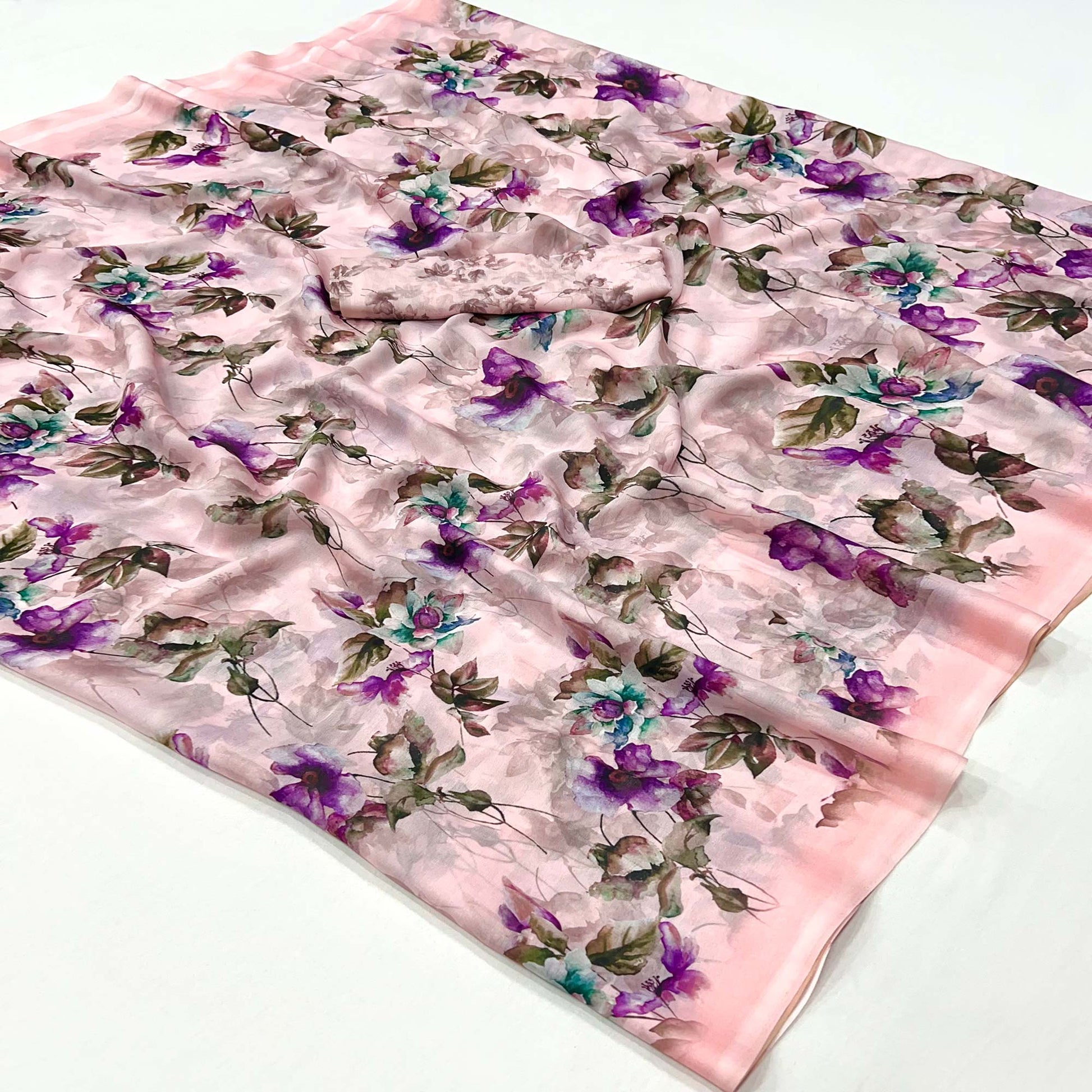 Peach Floral Digital Printed Georgette Saree