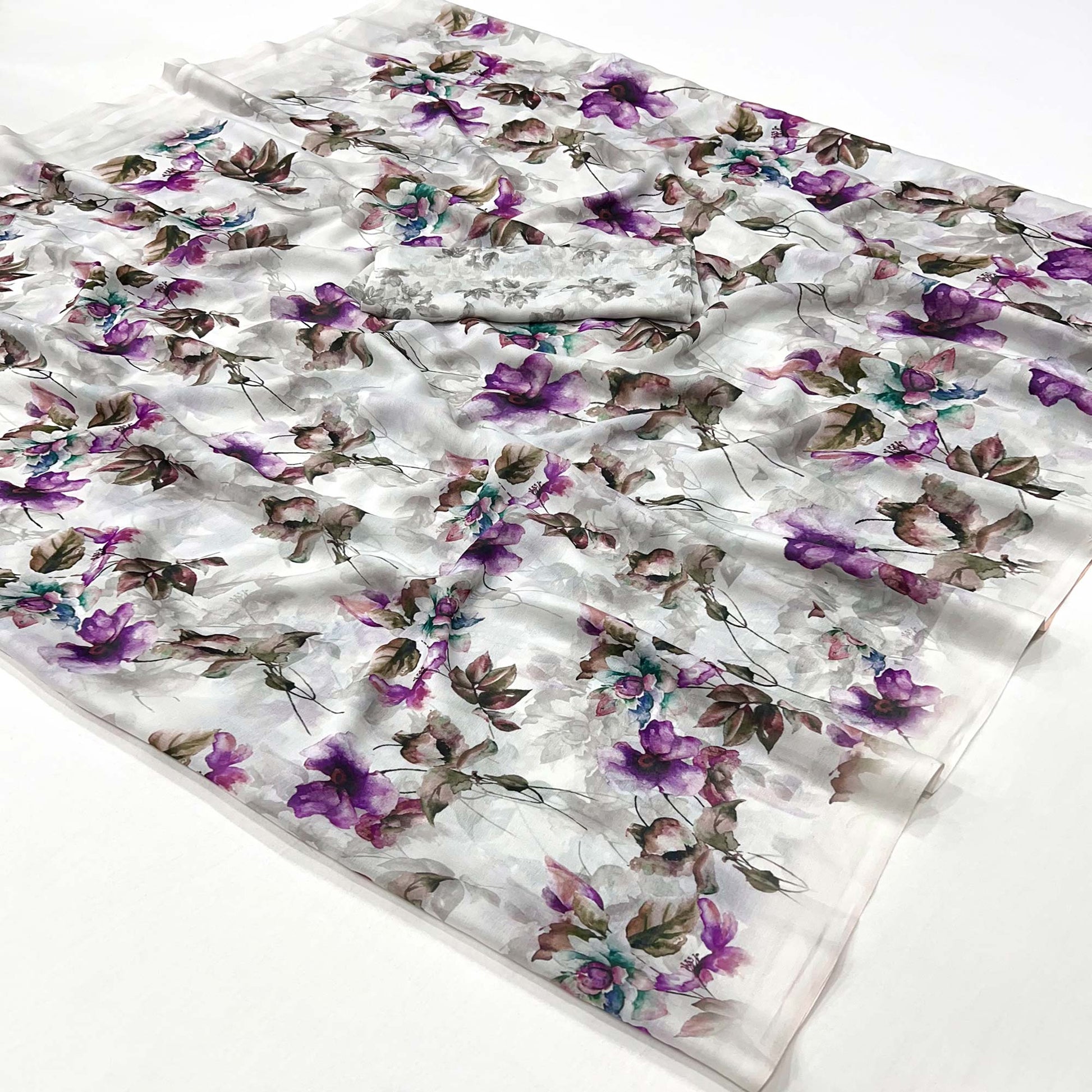 White Floral Digital Printed Georgette Saree