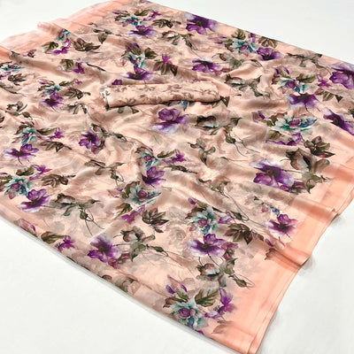 Peach Floral Digital Printed Georgette Saree