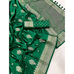 green-floral-woven-satin-silk-saree-with-tassels