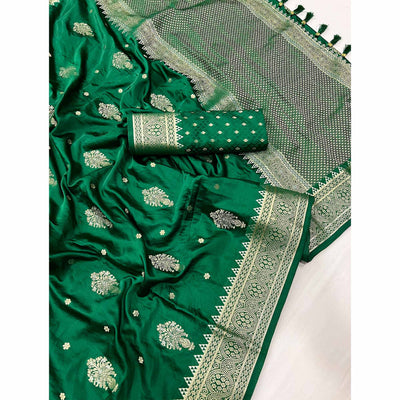 green-floral-woven-satin-silk-saree-with-tassels