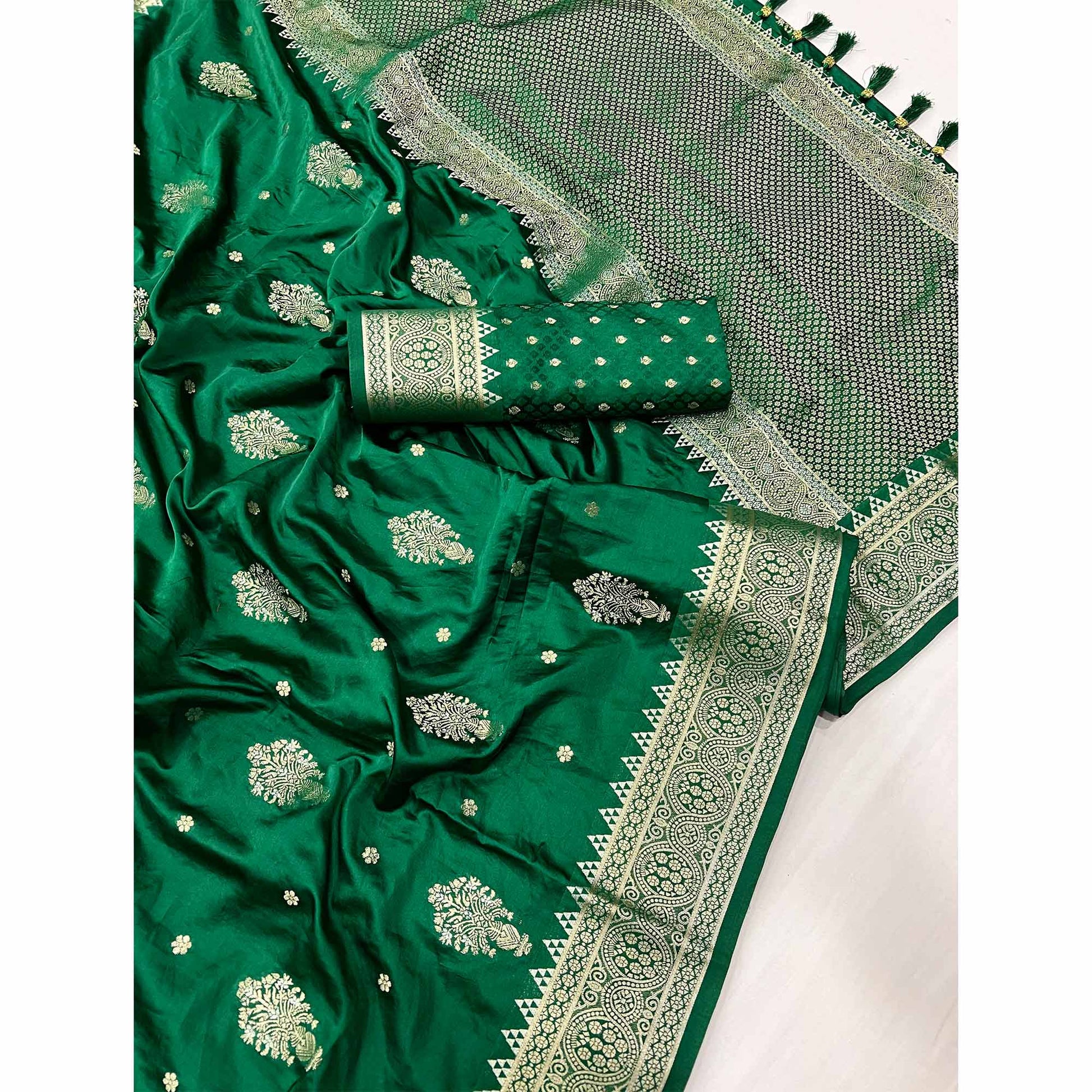 green-floral-woven-satin-silk-saree-with-tassels