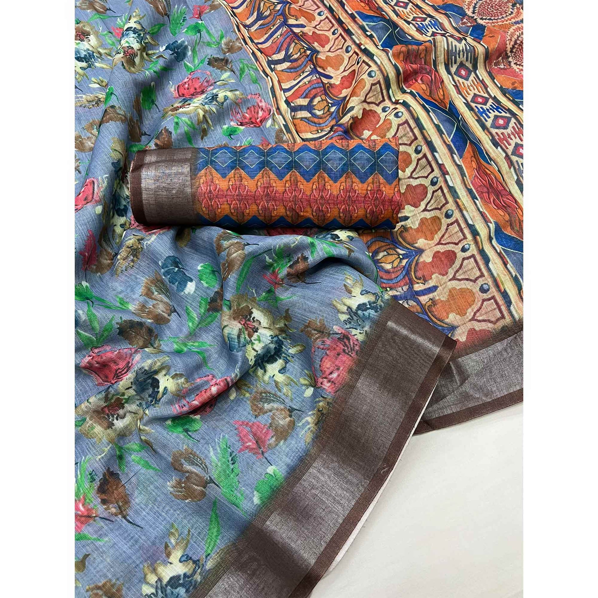 grey-floral-digital-printed-linen-saree-with-zari-border
