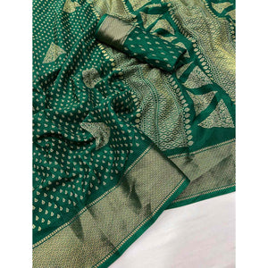 green-geometric-printed-dola-silk-saree-with-zari-border