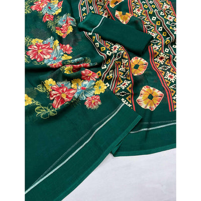 green-floral-printed-georgette-saree-with-fancy-zari-border