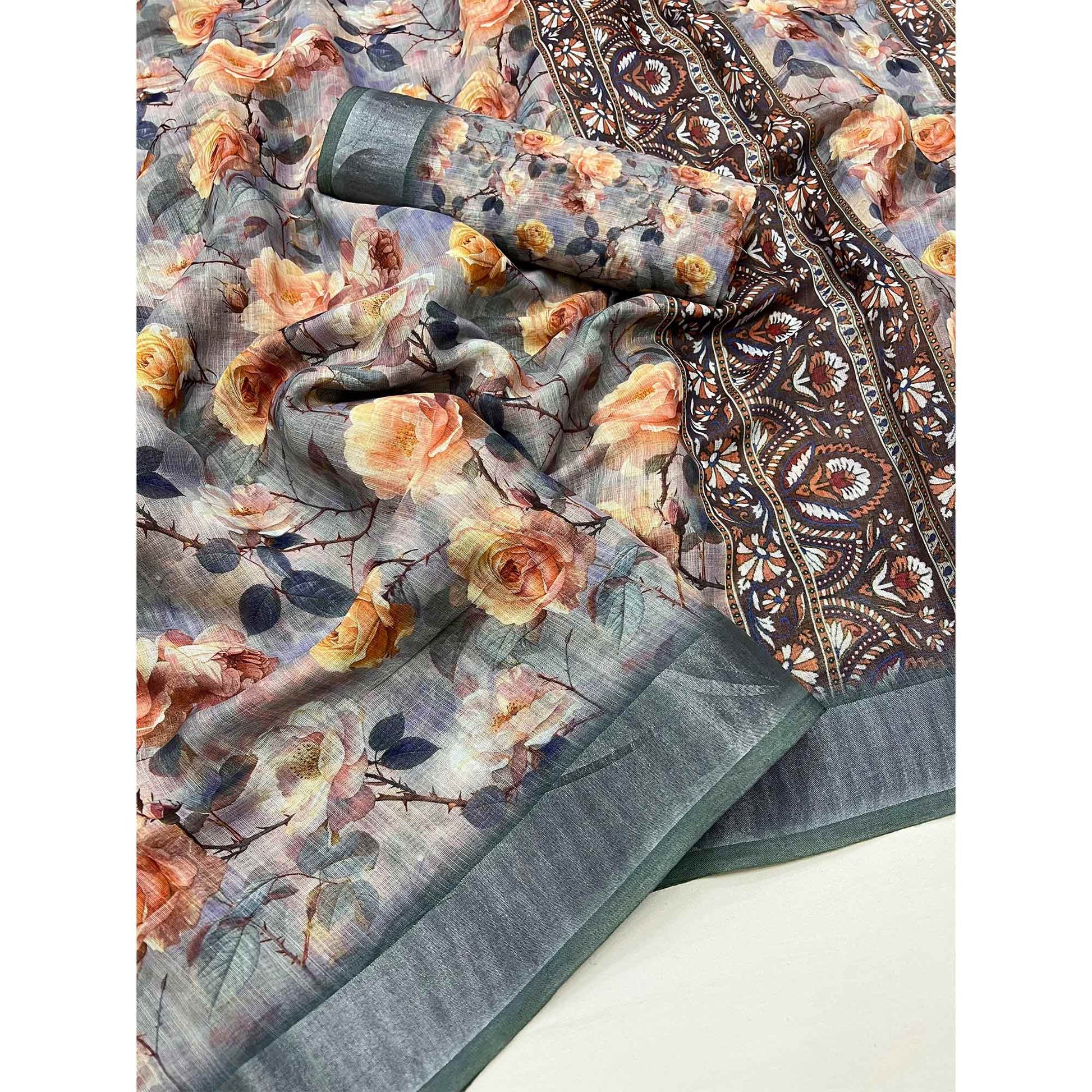 grey-floral-digital-printed-linen-saree-with-zari-border-8