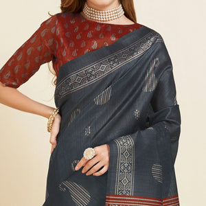grey-digital-printed-bhagalpuri-silk-saree-with-tassels