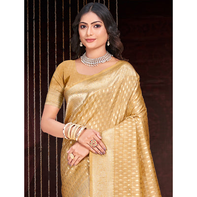 Cream Floral Woven Cotton Silk Saree With Tassels