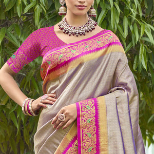 Grey Zari Weaving Organza Saree