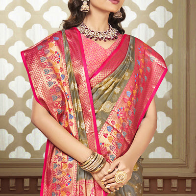 grey-floral-woven-banarasi-silk-saree-with-tassels