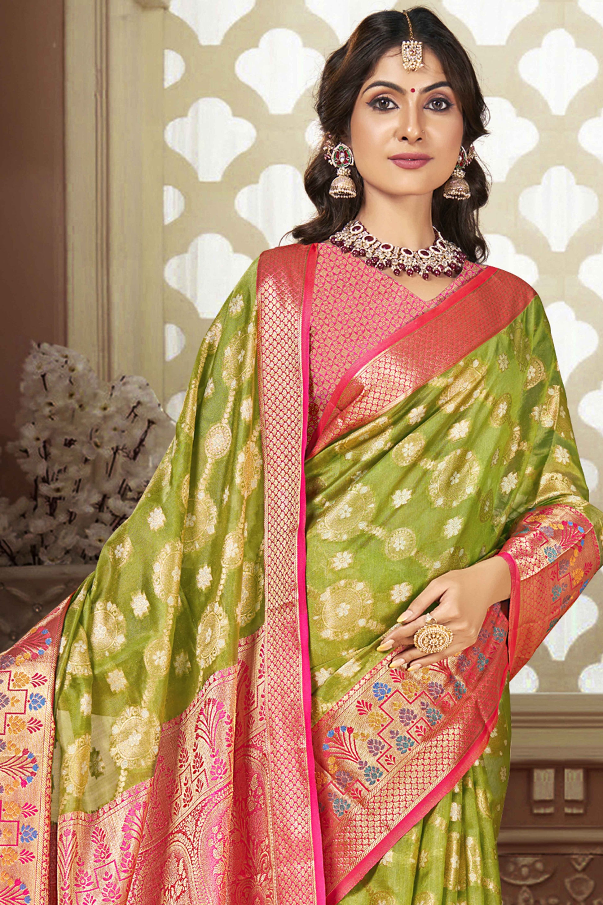 green-floral-woven-banarasi-silk-saree-with-tassels-20