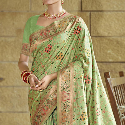 green-floral-zari-woven-cotton-silk-saree