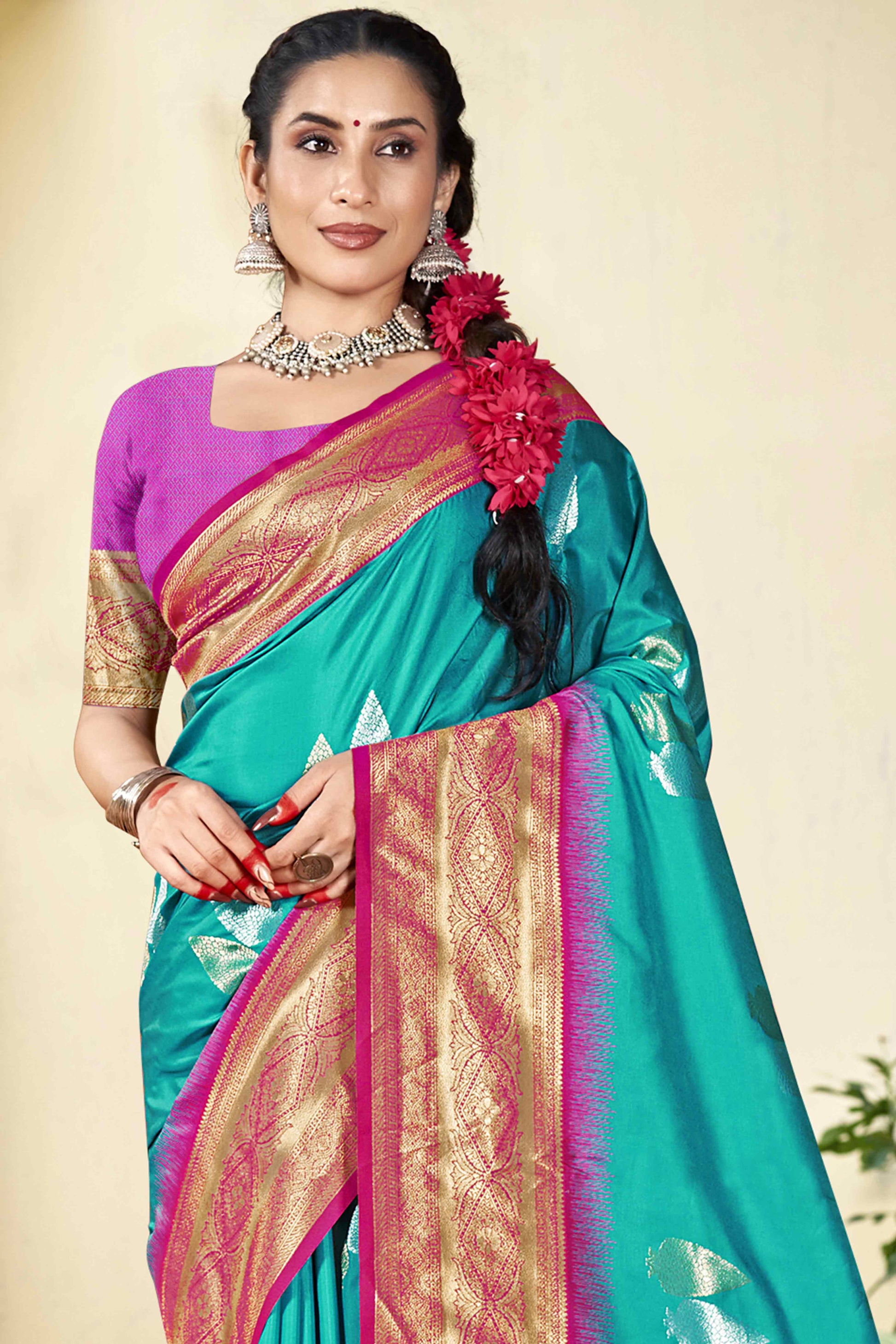 Blue Woven Banarasi Silk Saree With Tassels