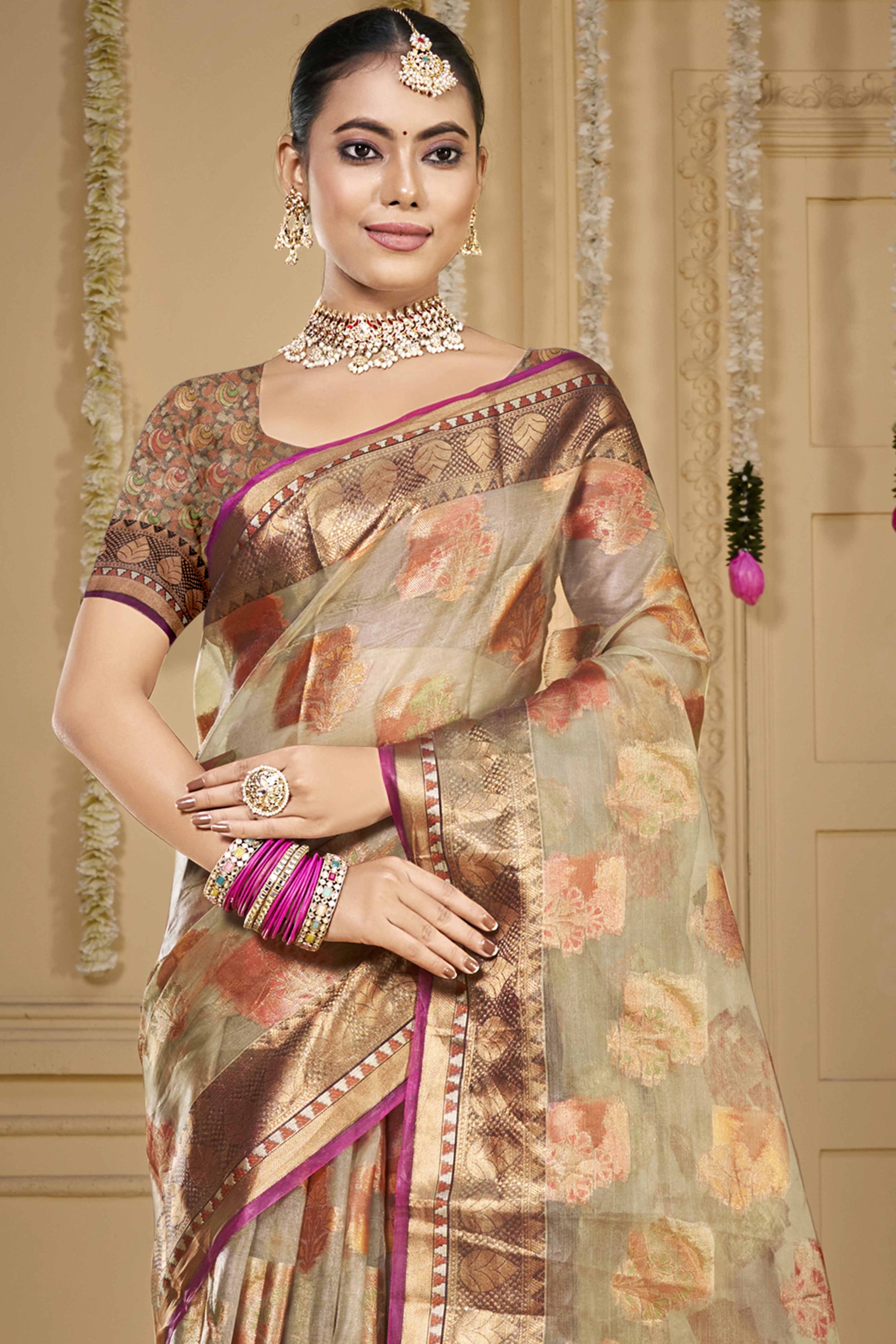 grey-floral-woven-organza-saree-with-tassels-3